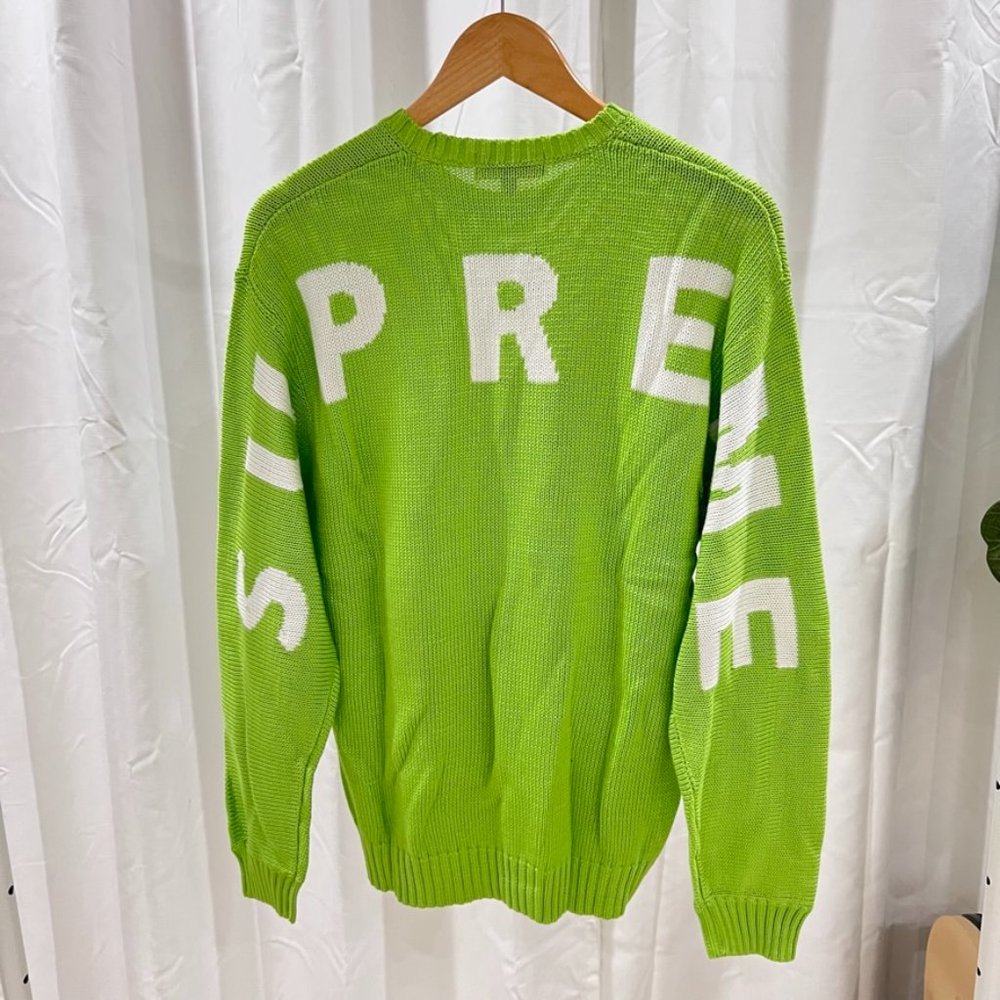 Supreme Back Logo Neon Green Crewneck Sweater Pullover.